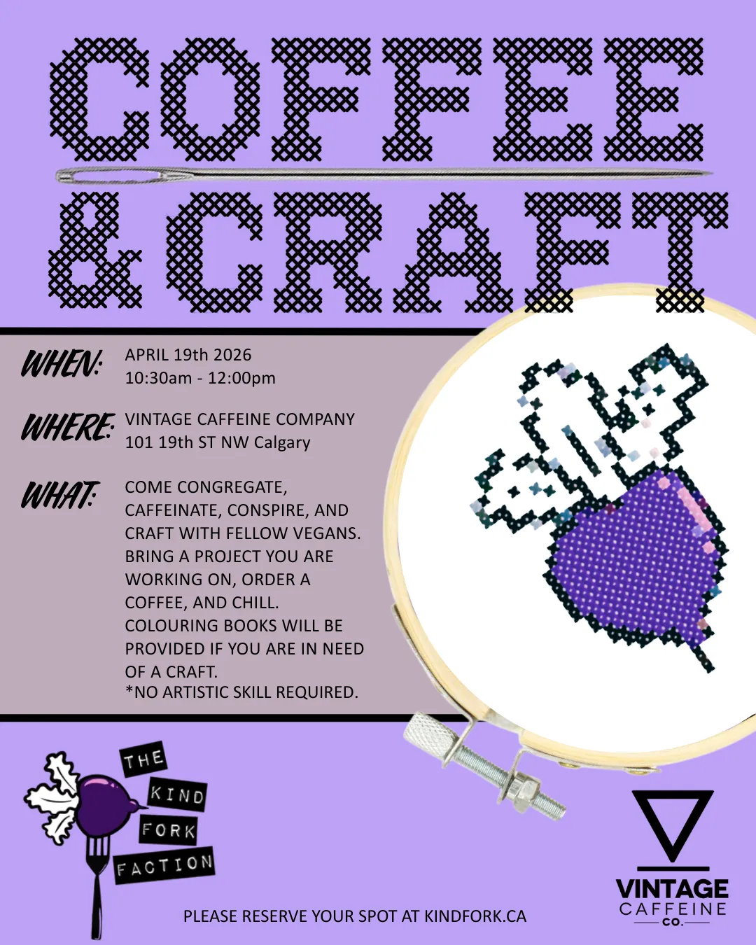 Join us for a chill Sunday morning of crafting, coffee and meeting fellow vegans.