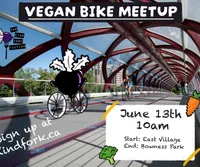 Poster for Kind Fork's vegan meetup: bike ride on June 13th at 10am leaving from East Village